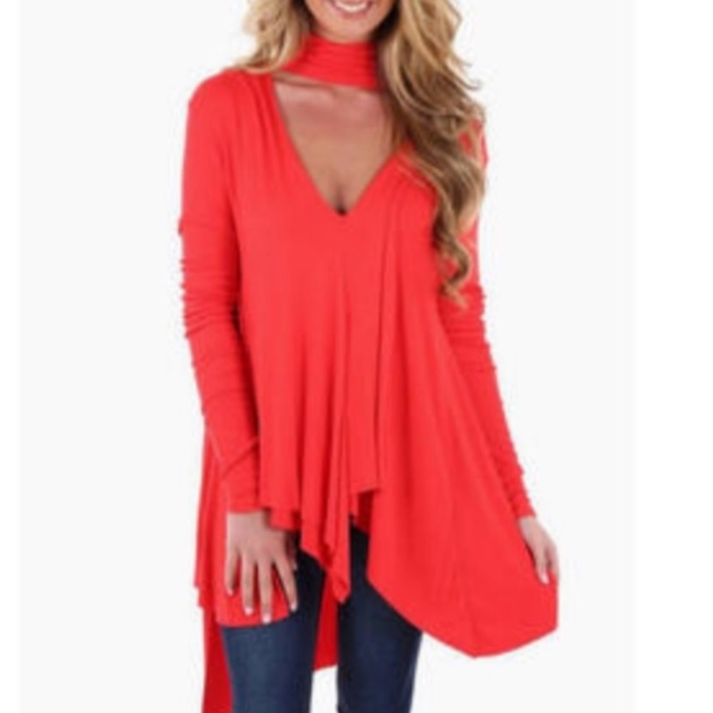 Free People Uptown Turtleneck choker neck top red Size Small